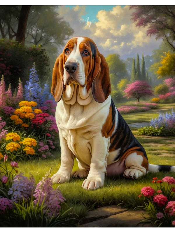 Basset Hound Dog and Puppy Portrait Paintings