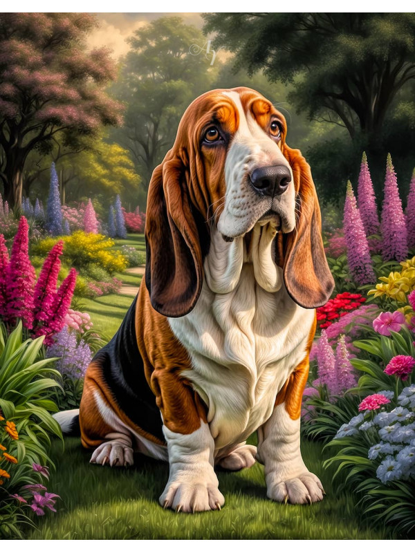 Basset Hound Dog and Puppy Portrait Paintings