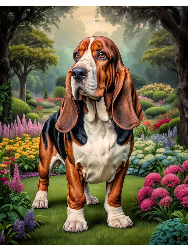 Basset Hound Dog and Puppy Portrait Paintings