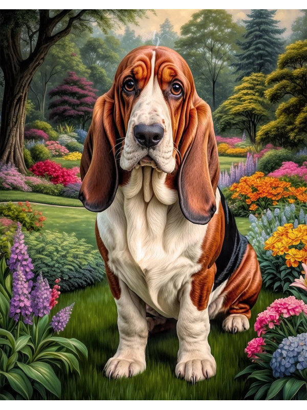 Basset Hound Dog and Puppy Portrait Paintings