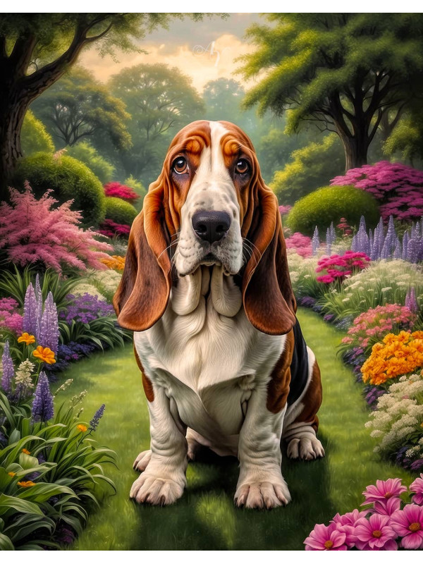 Basset Hound Dog and Puppy Portrait Paintings