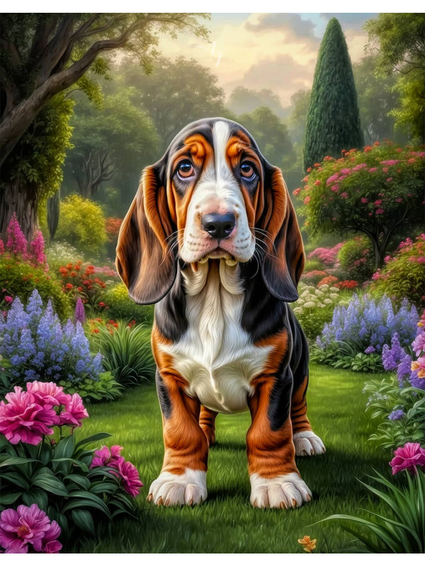 Basset Hound Dog and Puppy Portrait Paintings