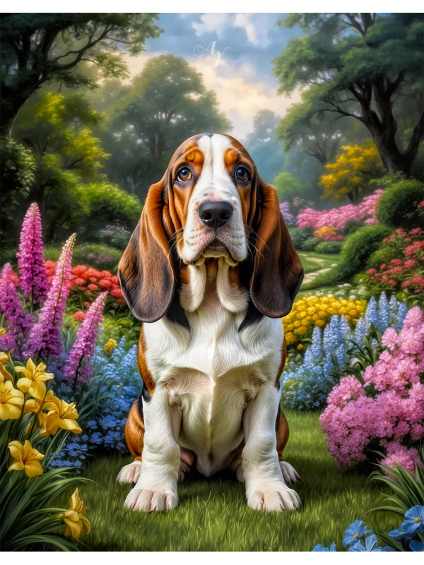Basset Hound Dog and Puppy Portrait Paintings