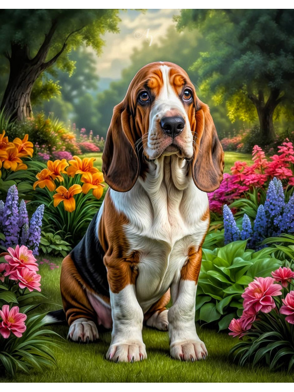 Basset Hound Dog and Puppy Portrait Paintings