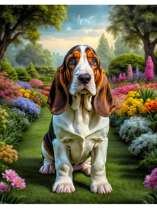 Basset Hound Dog and Puppy Portrait Paintings