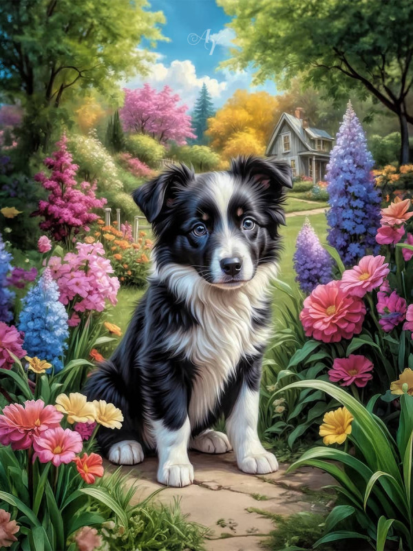 Border Collie Puppy Portrait Paintings
