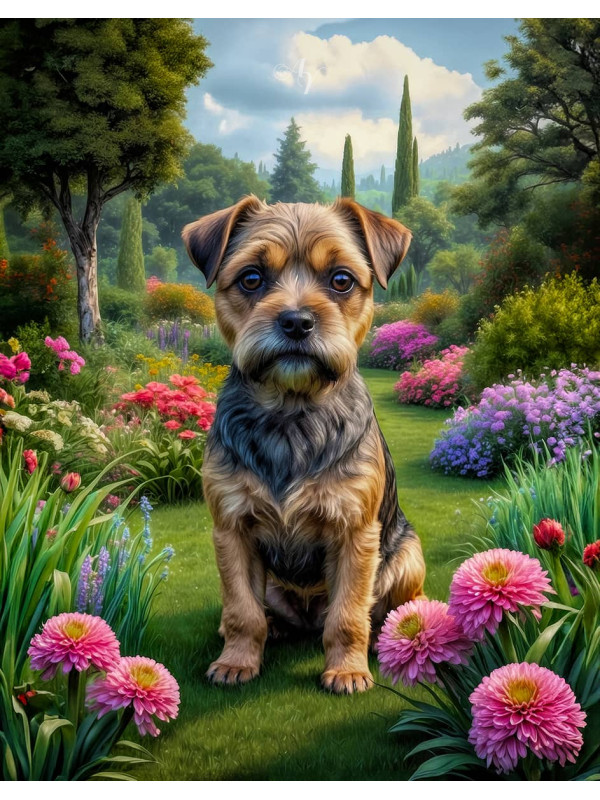 Border Terrier Dog Portrait Paintings
