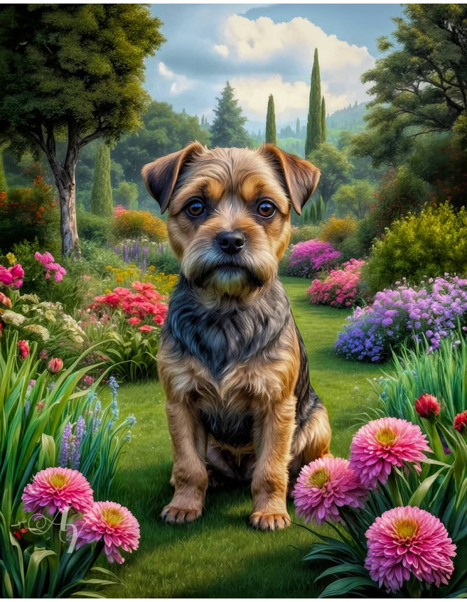 Border Terrier Dog Portrait Paintings