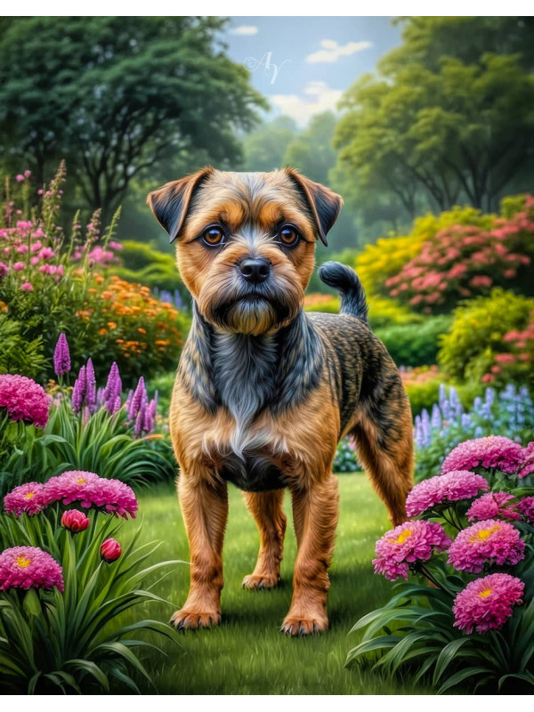 Border Terrier Dog Portrait Paintings