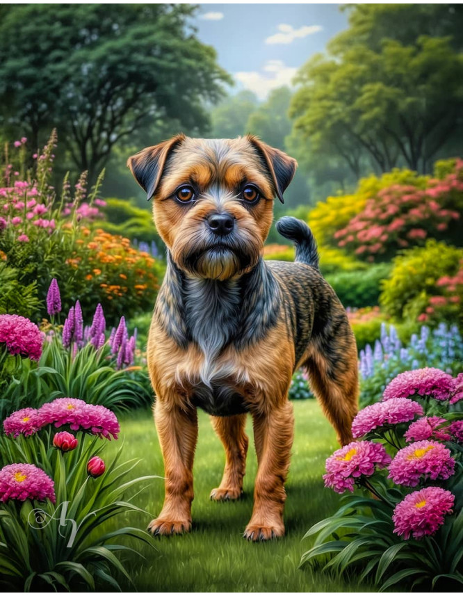 Border Terrier Dog Portrait Paintings