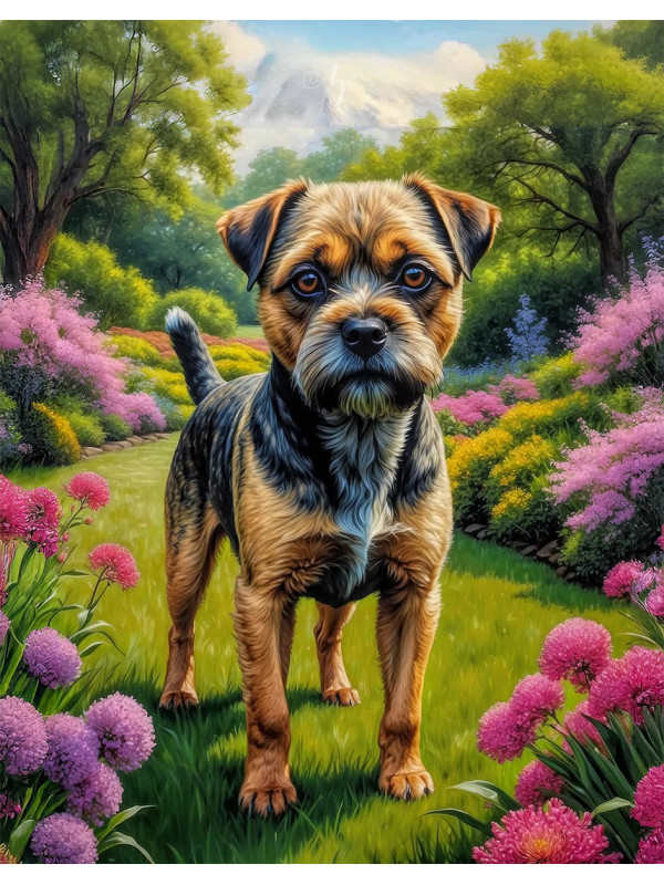 Border Terrier Dog Portrait Paintings