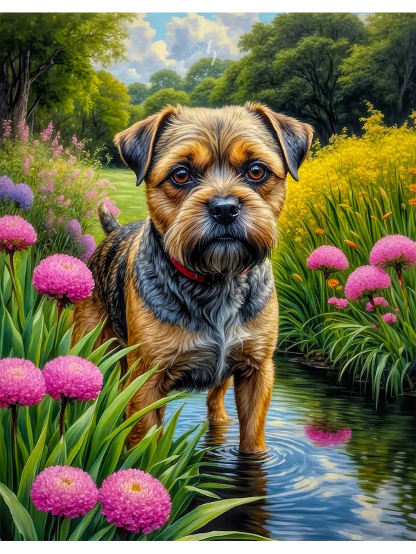 Border Terrier Dog Portrait Paintings
