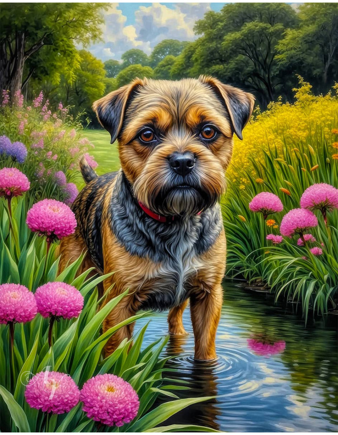 Border Terrier Dog Portrait Paintings