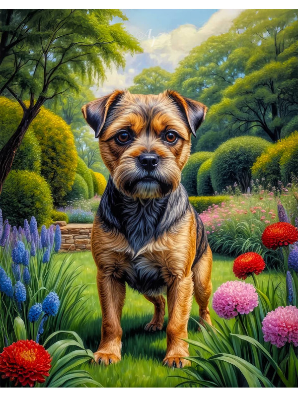 Border Terrier Dog Portrait Paintings