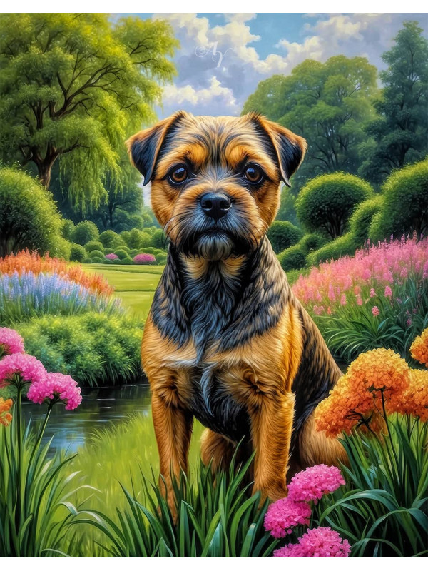 Border Terrier Dog Portrait Paintings