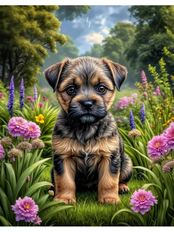 Border Terrier Dog Portrait Paintings
