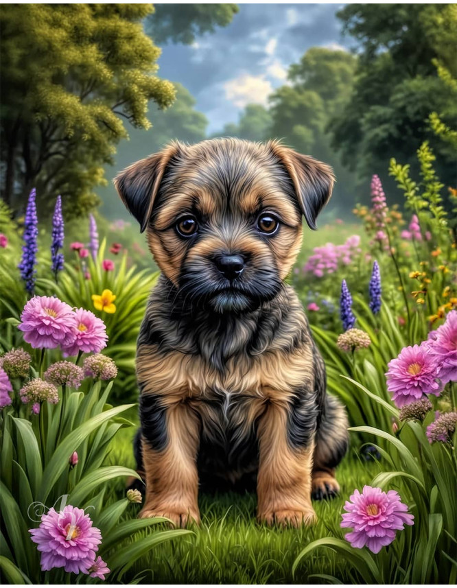 Border Terrier Dog Portrait Paintings