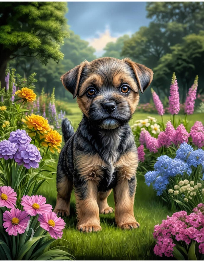 Border Terrier Dog Portrait Paintings