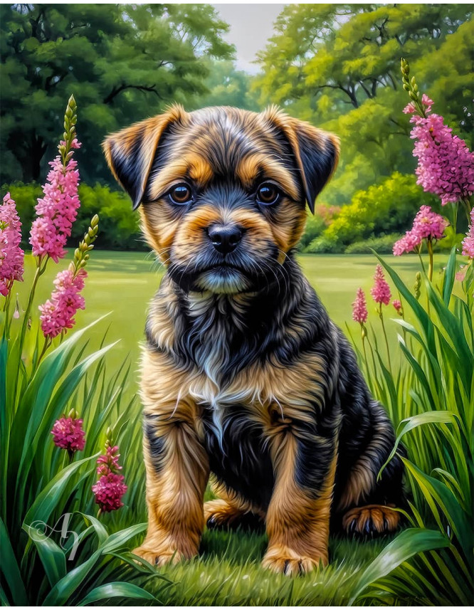 Border Terrier Dog Portrait Paintings