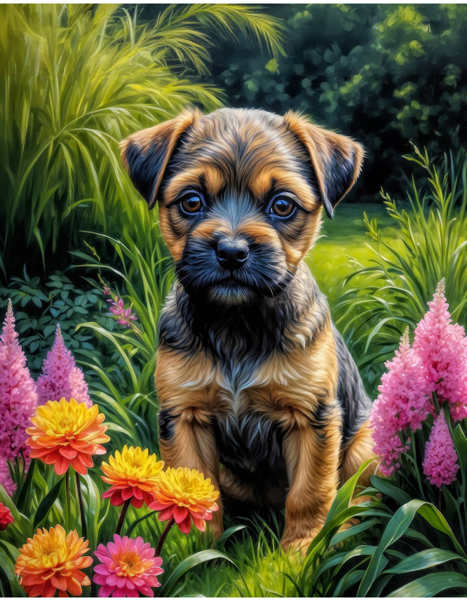 Border Terrier Dog Portrait Paintings