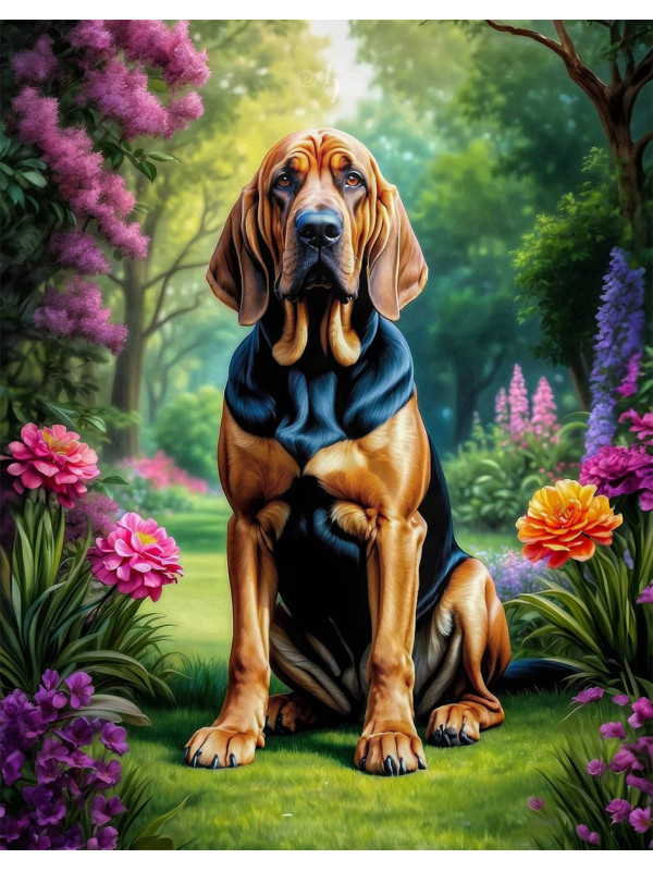Bloodhound Dog and Puppy Portrait Paintings