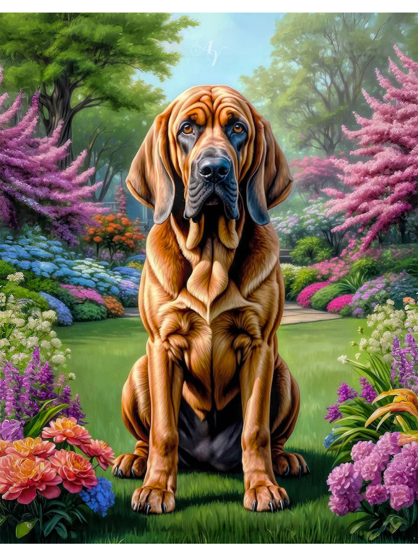 Bloodhound Dog and Puppy Portrait Paintings