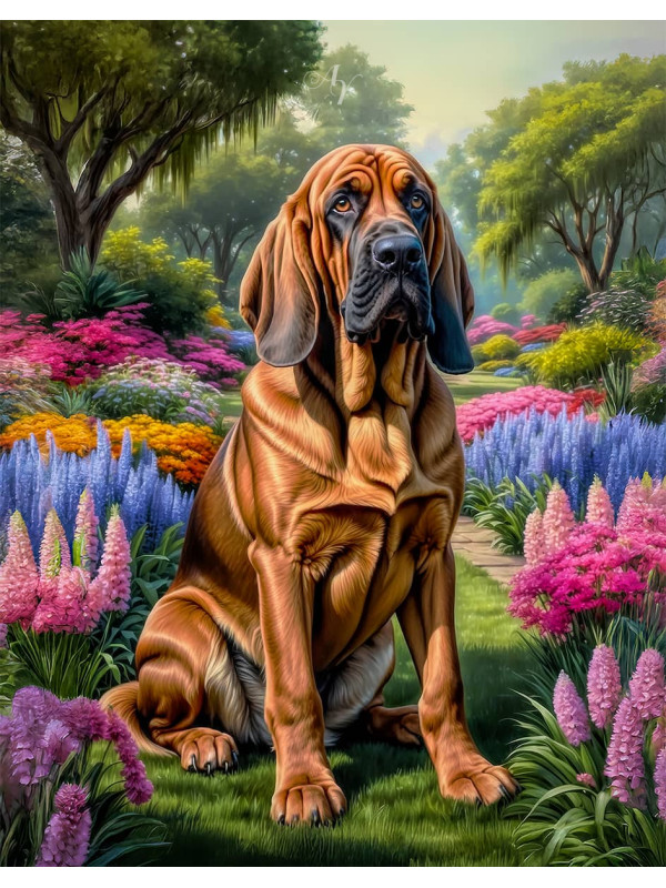 Bloodhound Dog and Puppy Portrait Paintings