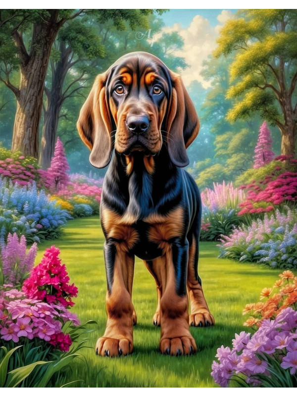 Bloodhound Dog and Puppy Portrait Paintings