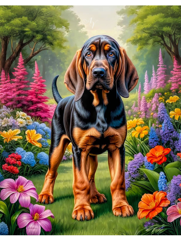 Bloodhound Dog and Puppy Portrait Paintings