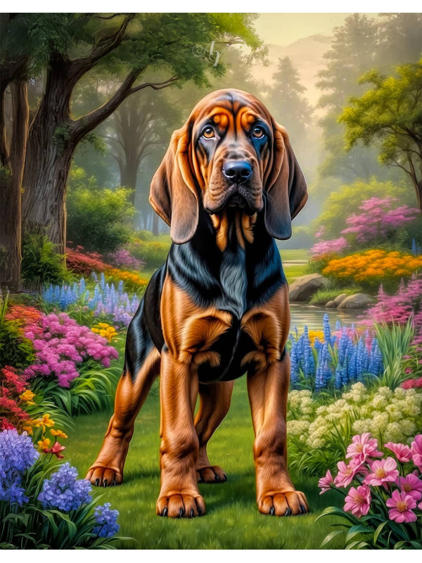 Bloodhound Dog and Puppy Portrait Paintings