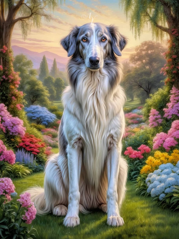 Borzoi Dog Portrait Paintings