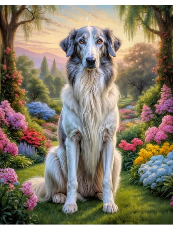 Borzoi Dog Portrait Paintings