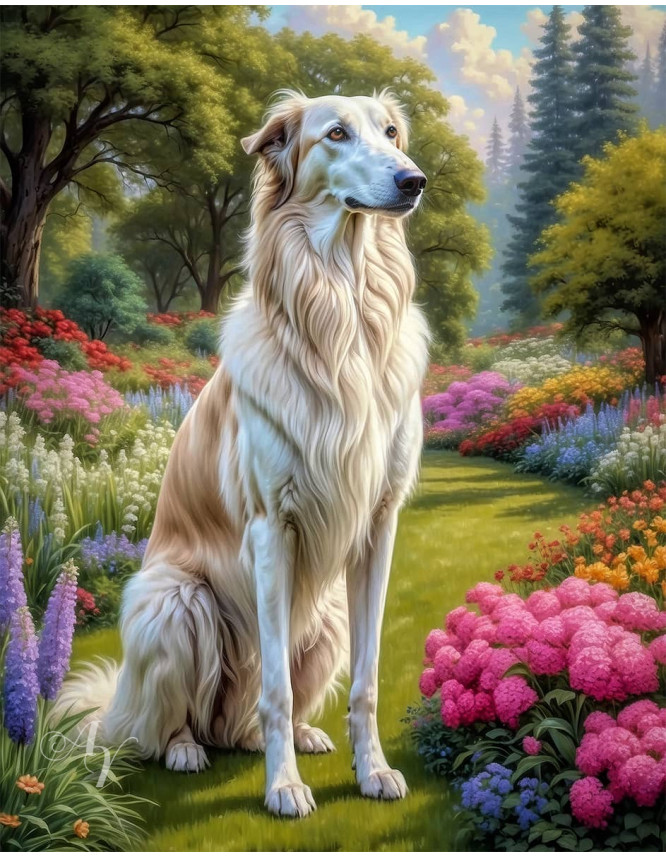 Borzoi Dog Portrait Paintings