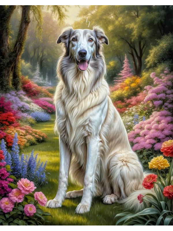 Borzoi Dog Portrait Paintings