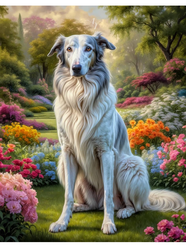 Borzoi Dog Portrait Paintings