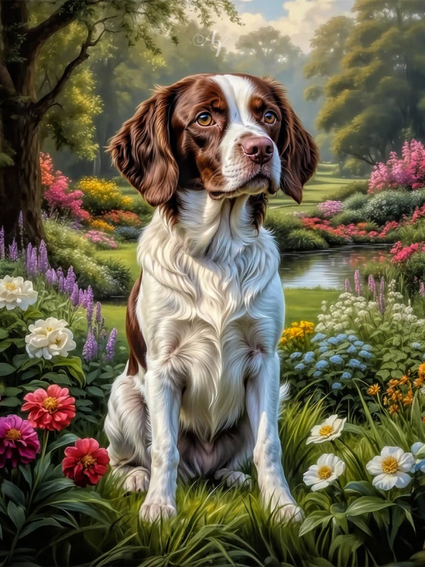 Brittany Spaniel Dog Portrait Paintings