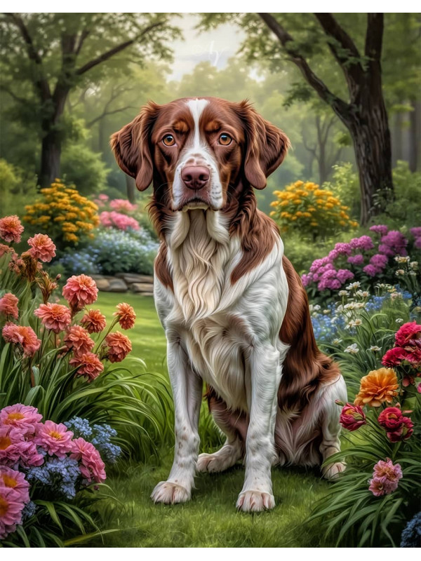 Brittany Spaniel Dog Portrait Paintings