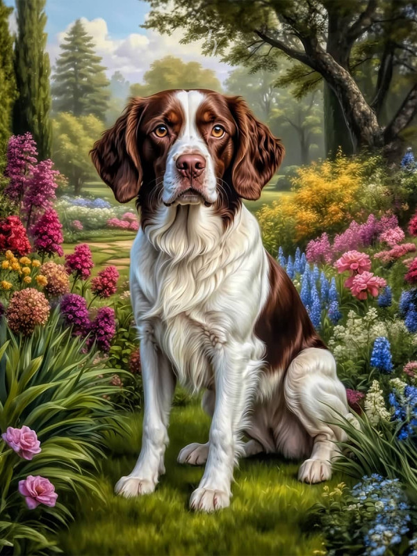 Brittany Spaniel Dog Portrait Paintings