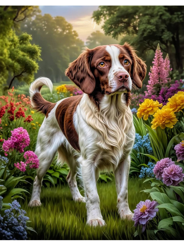 Brittany Spaniel Dog Portrait Paintings
