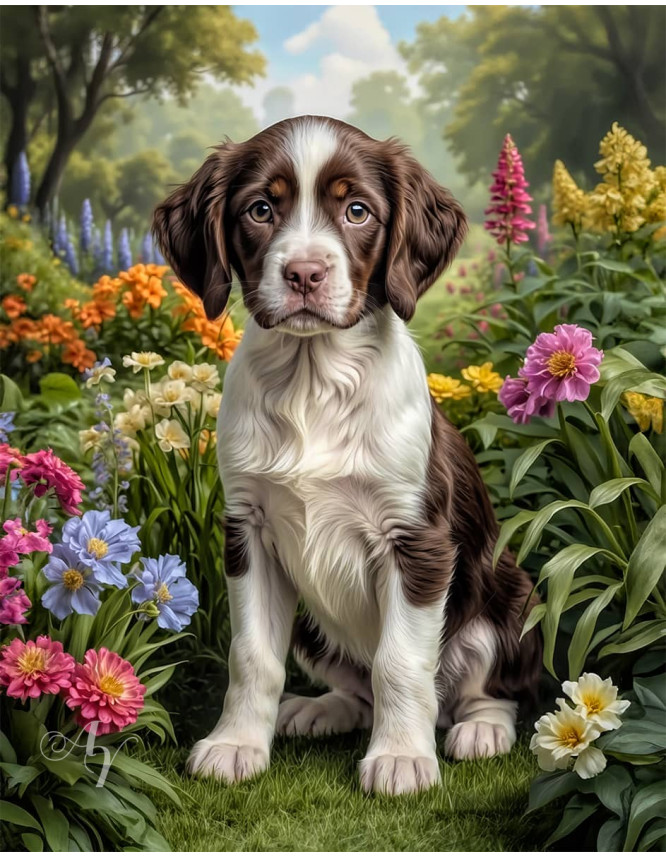 Brittany Spaniel Puppy Portrait Paintings