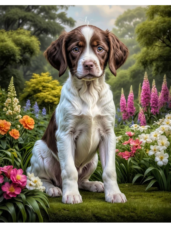 Brittany Spaniel Puppy Portrait Paintings