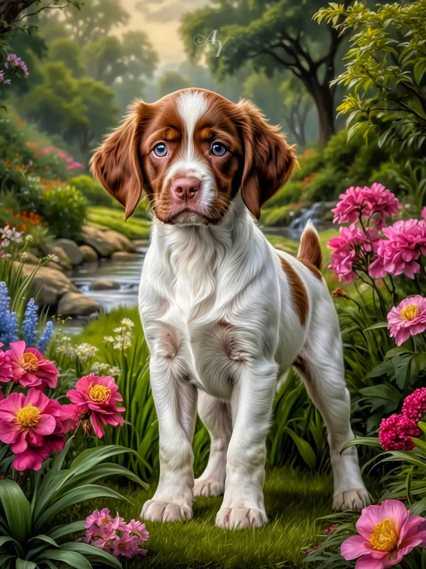 Brittany Spaniel Puppy Portrait Paintings