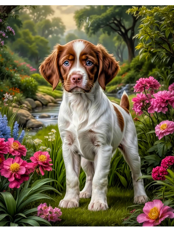 Brittany Spaniel Puppy Portrait Paintings
