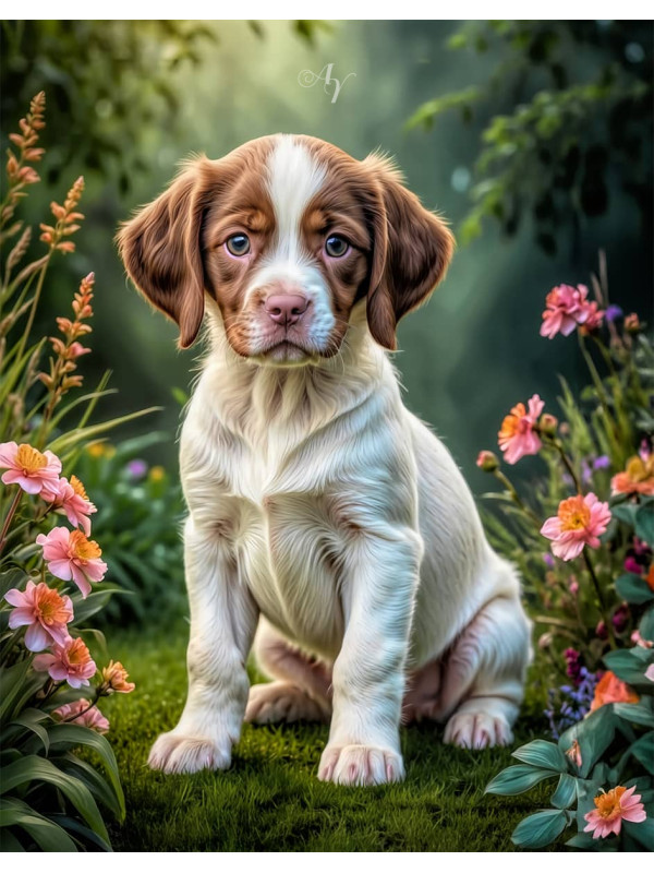 Brittany Spaniel Puppy Portrait Paintings