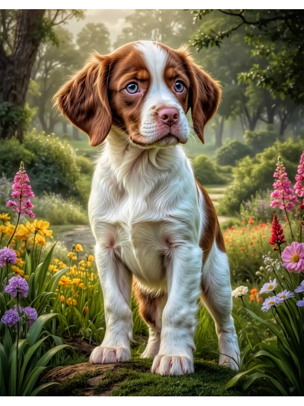 Brittany Spaniel Puppy Portrait Paintings