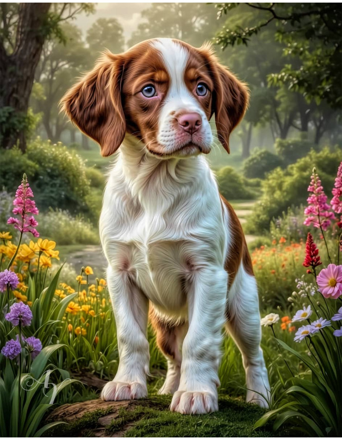 Brittany Spaniel Puppy Portrait Paintings