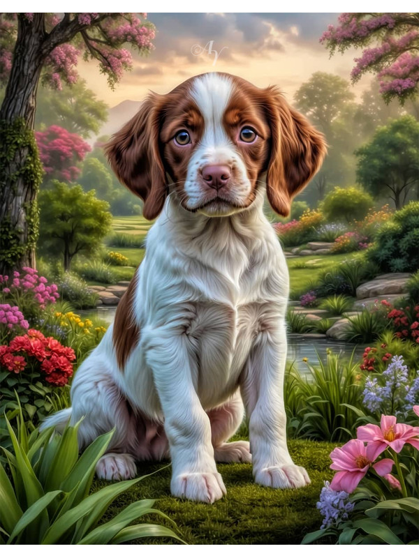 Brittany Spaniel Puppy Portrait Paintings