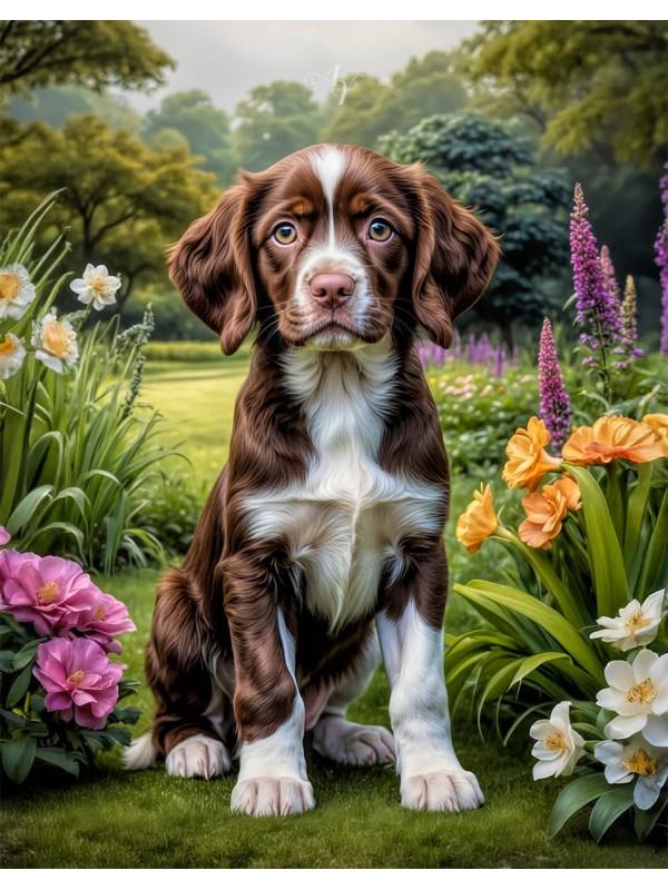 Brittany Spaniel Puppy Portrait Paintings