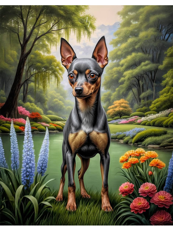 Miniature Pinscher Dog Portrait Paintings