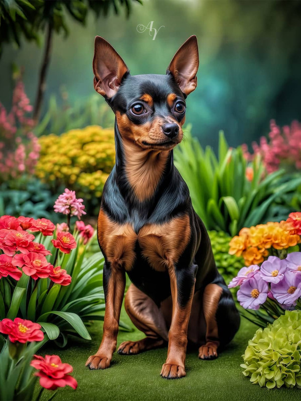 Miniature Pinscher Dog Portrait Paintings